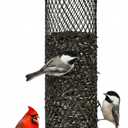 Kingsyard Mesh Tube Bird Feeders for Outdoors Hanging, All Metal, Wild Bird Feeder for Sunflower Seeds or Mealworm, Large Tray & Weatherproof Roof, 2.5 lbs Capacity (Blue)