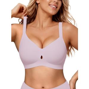 COCOMARTS Jelly Bras for Women No Underwire Seamless Push Up Bra Full Support Comfort Bralettes Wireless Plunge Everyday Bra (Pink, XL)