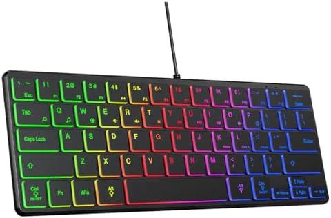 PINKCAT Wired Mini Backlit Keyboard, 64 Keys RGB Ultra-Compact Keyboard Computer 60% Keyboards, Light Slim for Office, Home, Laptop, PC