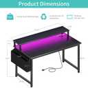 Lufeiya Gaming Desk with Power Outlets and LED Lights, 40 Inch Gamer Desk Table with Charging Station, Home Office Computer Desks with Monitor, Black, 39.4"