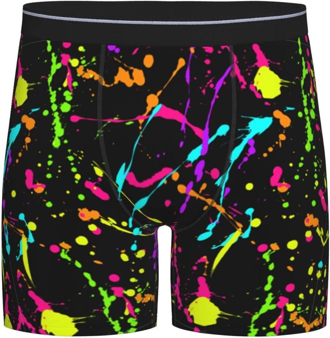 Glow In Dark Splatter Neon Men'S Boxer Briefs Soft Stretch Underwear Fashion Briefs For Men Teens (Large, Black)
