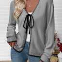 EVALESS Womens Cardigan Sweaters Trendy V Neck Long Sleeve Open Front Bow Tie Knit Chunky Lightweight Cardigans Fall Winter Outerwear Coats (Gray, XXL)
