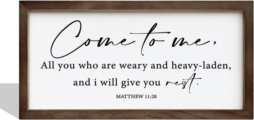 Come to Me Sign, Christian Decor Sign, Framed Wall Plaque Sign, Matthew 11:28 Scripture, Bible Verse Wood Sign, Family Room Decor, Living Room Decor, Christian Gift for Him Her