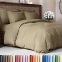 Duvet Cover Queen Size Set - Extra Soft Queen Duvet Cover 90" x 90" with 2 Pillow Shams - Hotel Luxury, Easy Care and Fade Free w/ Zipper Closures & Ties - All Season, Comfy, Cozy & Breathable (Khaki (No Comforter))