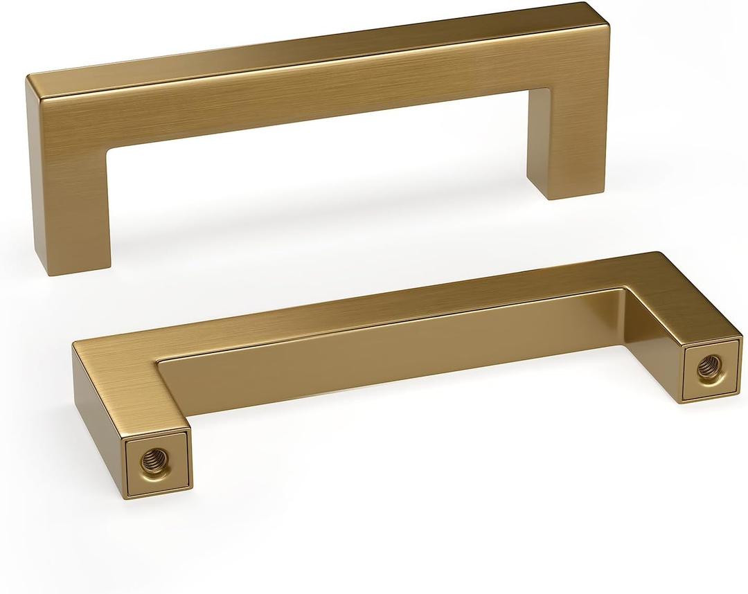 Goldenwarm 5 Pack Champagne Bronze Cabinet Pulls Gold Cabinet Handles 3 Inch Champagne Drawer Pulls Brushed Bronze Drawer Handles Square Kitchen Hardware for Cupboard Bedroom Dresser (3in Hole Centers)