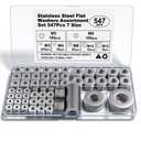 Stainless Steel Flat Washers Assortment, 18-8 (304) Stainless Steel, 547-Piece Set (Assorted Metric Sizes M3-M12, 3mm, 4mm, 5mm, 6mm, 8mm, 10mm, 12mm) with Plastic Storage Case