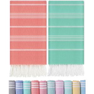 2 Pack Turkish Beach Towels with Bag Quick Dry Sand Free Soft Absorbent Adult Bath Pool Swim Long Wide Stripe Towel Cloud Linen Sandfree Chamois Mat Summer Thing Lightweight Thin Travel Blue