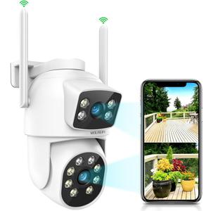 WEILAILIFE 2-Way Audio & Dual Lens Linkage Outdoor Wireless PTZ Security Camera, 2.4/5GHz Home WiFi Video Surveillance Cameras,360 View, Auto Tracking, IP66 Waterproof