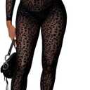 hibshaby Sexy Mesh Black Leopard Jumpsuits for Women Bodycon Outfits Streetwear Rompers (Small)