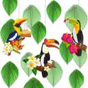 18PCS Parrot Honeycomb Palm Leaves Hanging,3PCS Tropical Birds Honeycomb Paper Cutouts for Hawaiian Beach Luau Party Hanging Decorations Tiki Bar Supplies