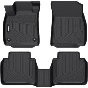 IKON MOTORSPORTS 3D TPE Floor Mats, Compatible with 2023-2025 Honda Accord, All Weather Waterproof Anti-Slip Floor Liners, Front & 2nd Row Full Set Car Interior Accessories, Black