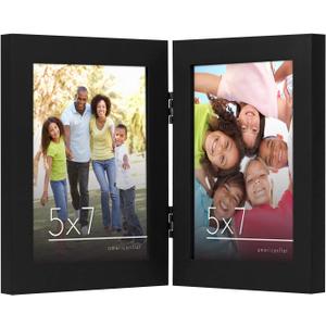 Americanflat Hinged 5x7 Picture Frame with Shatter-Resistant Glass - Double Picture Frames with Engineered Wood - Signature Collection - Photo Frame for Tabletop Display - Black