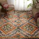 Area Rug 5x7 Rug Machine Washable Non-Slip Low Pile Print Pattern Western Rug for Living Room Bedroom Entryway Tribal Series -Orange/Brown