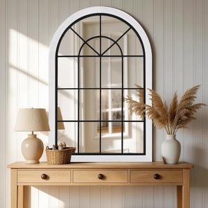 24x36 Inch Arched Windowpane Wall Mirror, Farmhouse Window Mirror