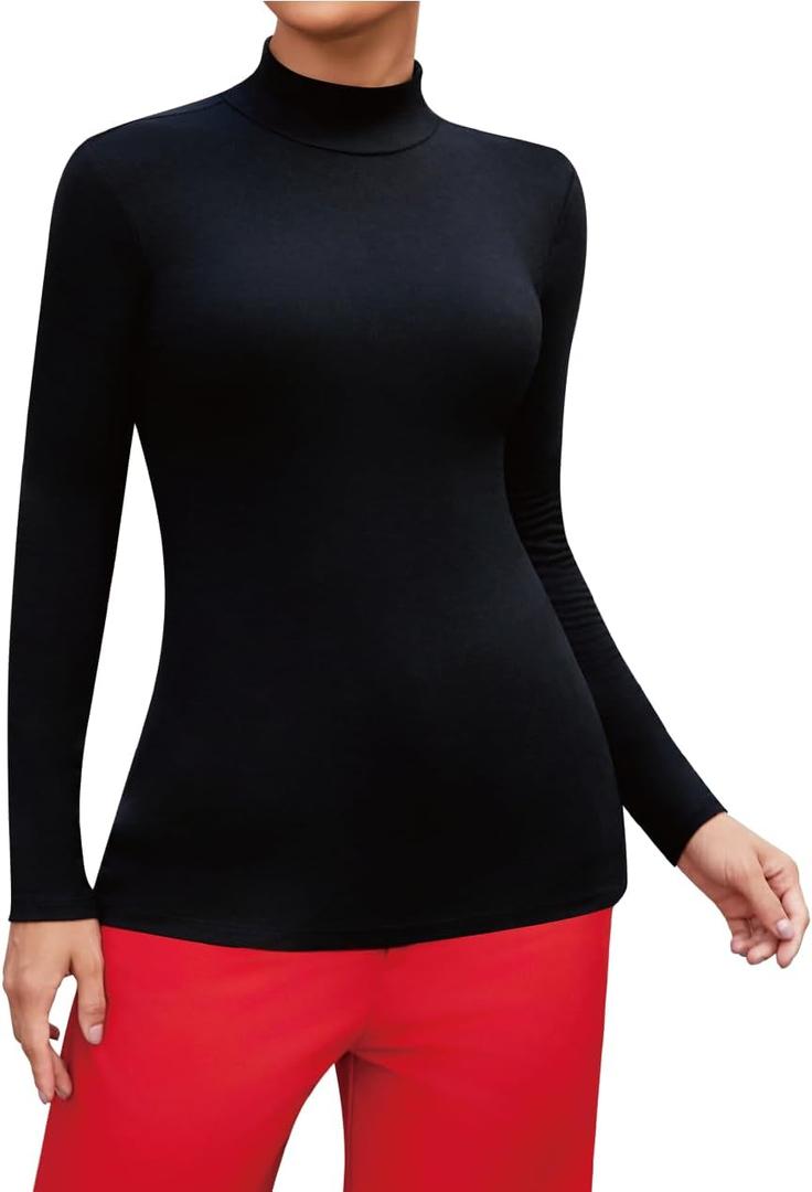 SHEIUGU Womens Mock Turtleneck Long Sleeve Sleeveless Tops Stretch Fitted Underwear Layer Tee Shirts Tops (Black, M)
