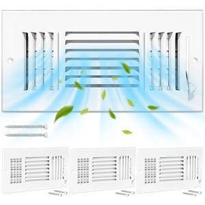 Gmurnai 4 Pcs 10x4 Inch Ceiling Vent Register for Home, White 3 Way Sidewall Solid Steel Wall Air Vent Registers AC Ceiling Vent Return Covers, Interior Size 10 x 4 Inch