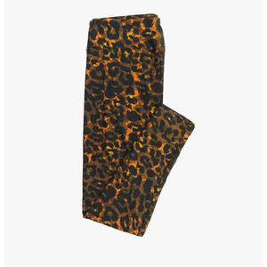 Lularoe Tall Curvy (TC fits Sizes 12-18) Leopard Animal Print Black Brown Buttery Soft Adult Leggings, 1 Pack