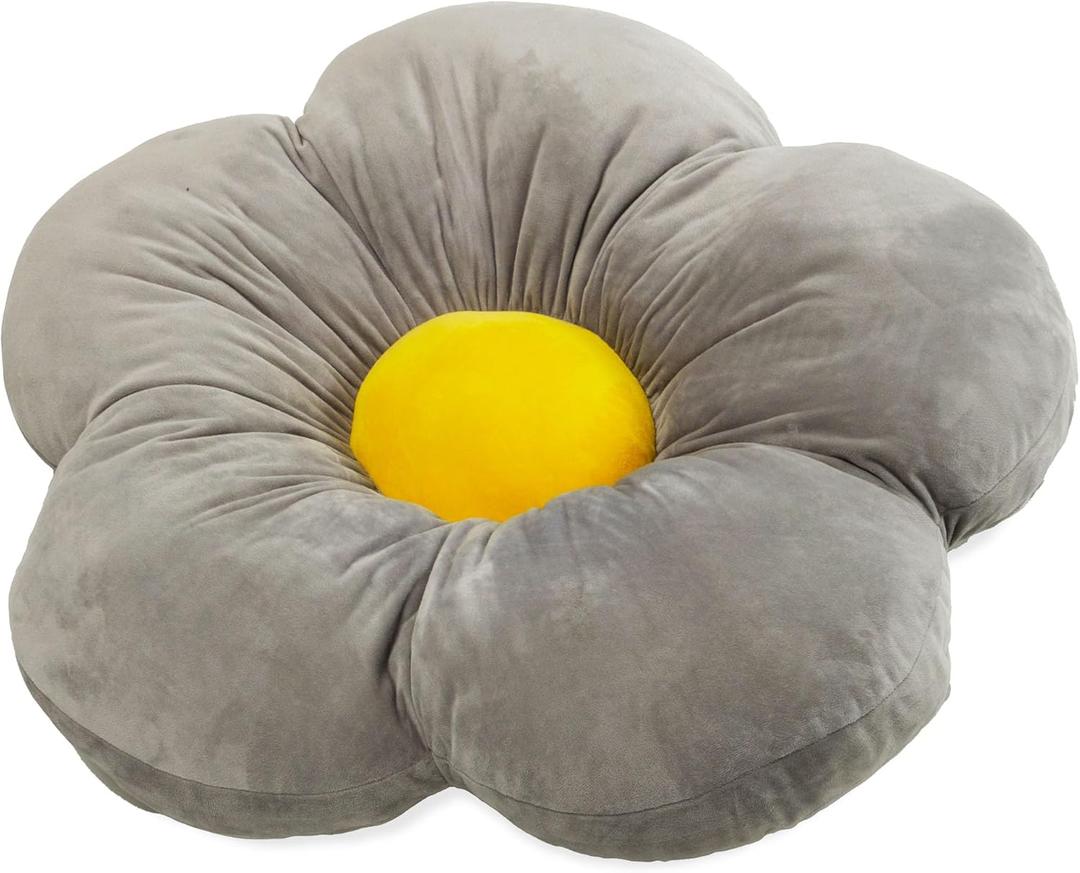 Butterfly Craze Daisy Lounge Flower Pillow for Teens & Kids - Medium 20 Inches, Cozy & Stylish Floor Cushion, Perfect Seating Solution, Machine Washable Aesthetic Decor, Plush Microfiber, Gray  