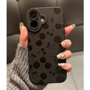 for iPhone 16 Pro Max Case 6.9 Inch 2024, Aesthetic Y2K Cherry Print Phone Case for Women Girls Men, Silicone Protective Phone Cover for iPhone 16 Pro Max, Black Cherry
