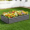 Vengarus 2 Pack 9x3x1FT Galvanized Raised Garden Bed Kit, Outdoor Metal Planter Box for Vegetables, Rectangular Steel Container, Easy Assembly (Black)