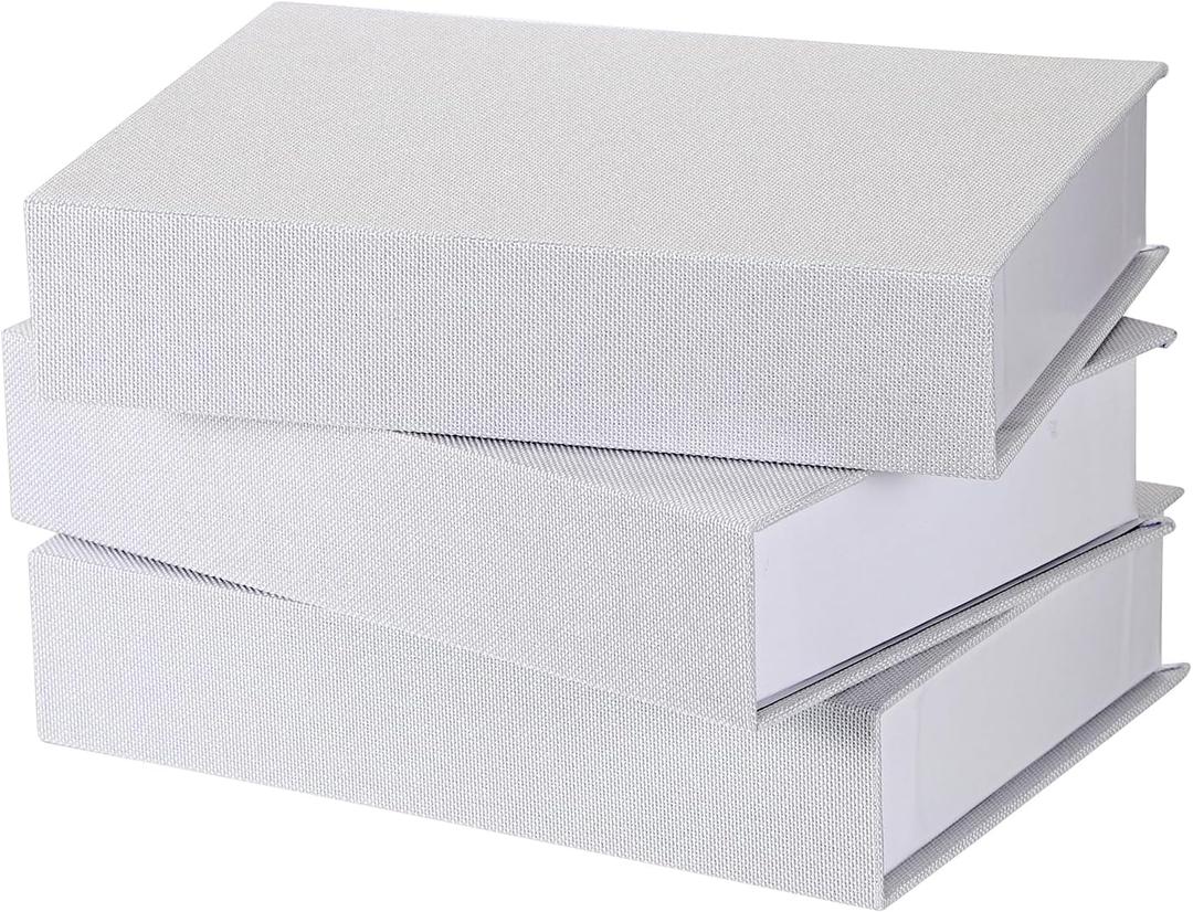 3 Pcs White Fake Book Box Neutral Linen Faux Books for Decoration Storage Boxes with Magnetic Lid for Jewelry Photo Keepsake Book Shaped Box for Bookshelf Home decor