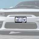 2PCS License Plate Frames Matte Black License Plate Cover Holder Aluminum Alloy Metal License Plate Covers Sport Stripe Keychain Black Tire Valve Cap Compatible with Dodge Charger Challenger (Grey)