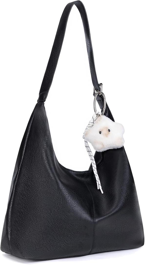 Large Hobo Bags for Women Slouchy Shoulder Tote - Vegan Leather Purse with Zipper, Foldable Crossbody Handbag for Work Travel