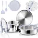 CAROTE Tri-Ply Stainless Steel Cookware Set with Stand-Up Lid, 11Pcs Pots and Pans Set Non Stick, Induction Kitchen Cooking Sets with Detachable Handle, Oven Safe to 600°F, Non Toxic Dishwasher