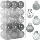 Clear Christmas Ball Ornaments, 30ct Shatterproof Xmas Ball Decorations for Christmas Tree 2.36 Inch Silver Hanging Decorative Baubles Set with Dedicated Stuff for Christmas Wedding Party