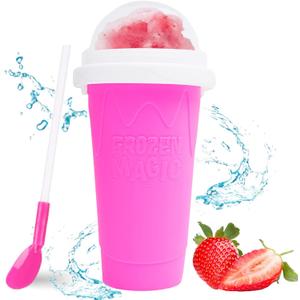Magic Slushy Maker Squeeze Cup Slushie Maker, Homemade Milk Shake Maker Cooling Cup Squee DIY Birthday Gifts for Kid (Pink)