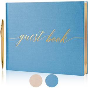 Wedding Guest Book,10 * 8in Guest Book for Wedding Receptions, Baby Shower, Funeral, Birthdays, and Celebration Events, 100Pages Polaroid Decorations 2 Stickers and a Pen(Blue)