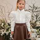 WDIRARA Toddler Girl's PU Leather Flared Mini Skirt High Waisted Skater A Line Skirt Coffee 5Y