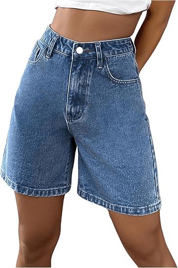 MakeMeChic Women's Jean Shorts Casual High Waisted Long Denim Shorts, Size M/L