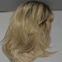 FUHSI Blonde Wigs for Women Ombre Light Blonde Wig with Bangs Layered Middle Length Synthetic Wig Dark Roots Hair for Daily Party
