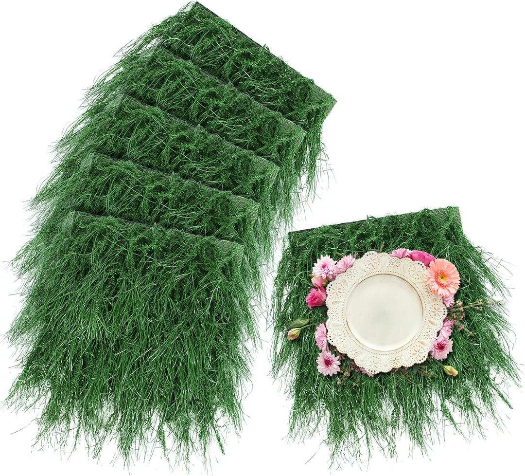 XLX TURF Green Square Fake Grass Placemats for Party Table Centerpiece Golf Theme Spring Summer Decor, Miniature Garden Artificial Thatch for Crafts -11"x11", 6 Pack