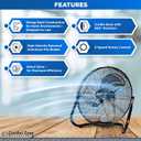 Comfort Zone 18-Inch High-Velocity Industrial Floor Fan, Heavy-Duty 3-Speed Metal Shop Fan with 180 Adjustable Tilt & Carry Handle, Quiet Vibration-Free Cooling for Garage, Workshop, & Home