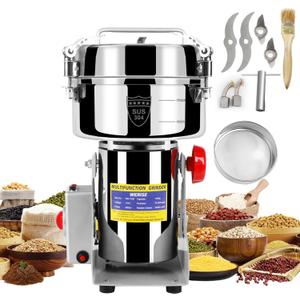 Electric Grain Mill Grinder Flour, 1000g Corn Fine Powder Rice Grinder Wheat Mill for Home Kitchen Commercial Stainless Steel Spice Food Pepper Coffee Beans (Swing Type) (1000G+304 Stainless Steel)