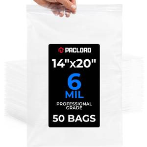 14" x 20" Large Reclosable Plastic Zip Bags, 50 Count