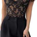 SweatyRocks Women's Sexy Floral Lace Trim Corset Bodysuit Backless Deep V Neck Bustier Tops Sheer Date Night Romper (Black, L)