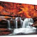 yearainn Autumn Forest Canvas Wall Art - Fall Waterfall Pictures Stream Red Trees Leaves Prints Wall Decor Nature Landscape Painting Artwork for Living Room Bedroom Home Office Decoration 20" x 40"