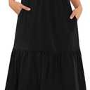 Womens Casual Summer Dress Casual Ruffle Short Sleeve V Neck A Line Flowy Tiered Beach Maxi Dresses with Pockets XX-Large