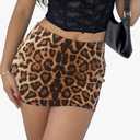 Leopard Cheetah Skirt with Shorts, Sexy Night Club High Waist Elastic Leopard Print Bodycon Mini Skirts for Women M