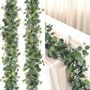 Delphinus 2 Pack Artificial Eucalyptus Garland | Fake Eucalyptus Leaves Vines, For Table Wedding Party, Indoor Outdoor Use, Arch Wall Mantle Room Decoration