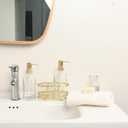 3 Piece Round Heavy Weight Glass Soap Lotion Pump Dispenser Set with Metal Caddy for Home Bath Kitchen Travel Office Hand Crafted Metal Tray Brushed Gold