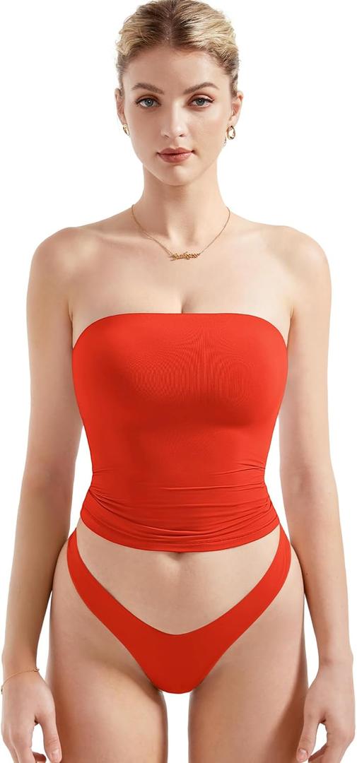 SUUKSESS Women Sexy Tube Top Summer Y2K Going Out Double Lined Basic Tank Top (Medium, Red)