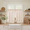 jinchan Colorful Striped Linen Kitchen Curtains 36 Inch Tier Curtains Farmhouse Modern Cafe Small Window Treatments Light Filtering Rod Pocket for Living Room Bathroom 2 Panels Multi Red