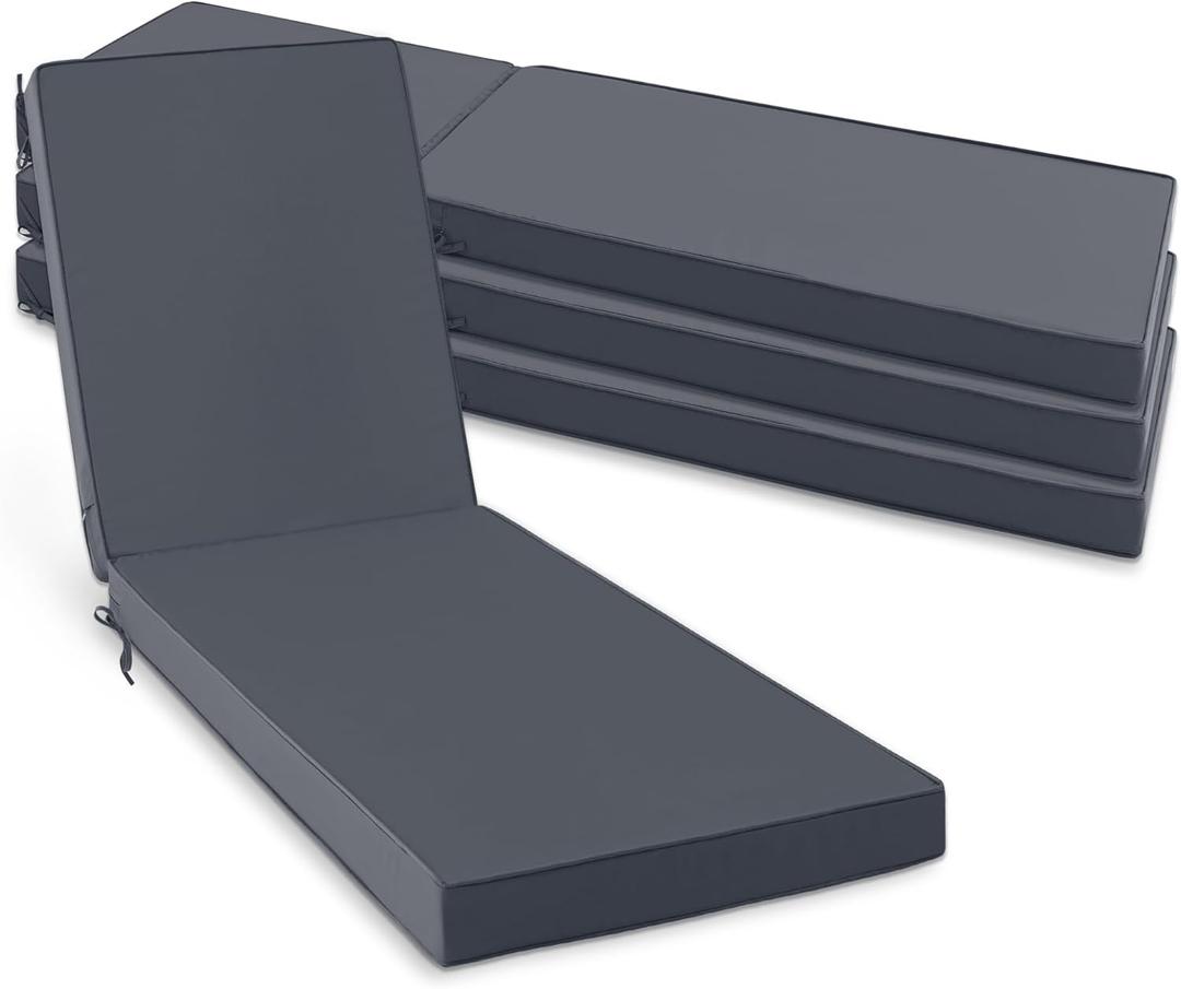 Chaise Lounge Cushions Outdoor Set of 4 - Waterproof and Fade Resistant Sun Lounger Replacement Cushions - Patio Lounger Pads with Removable Cover for Pool, Deck, 80 x 26 x 3 Inch, Dark Grey