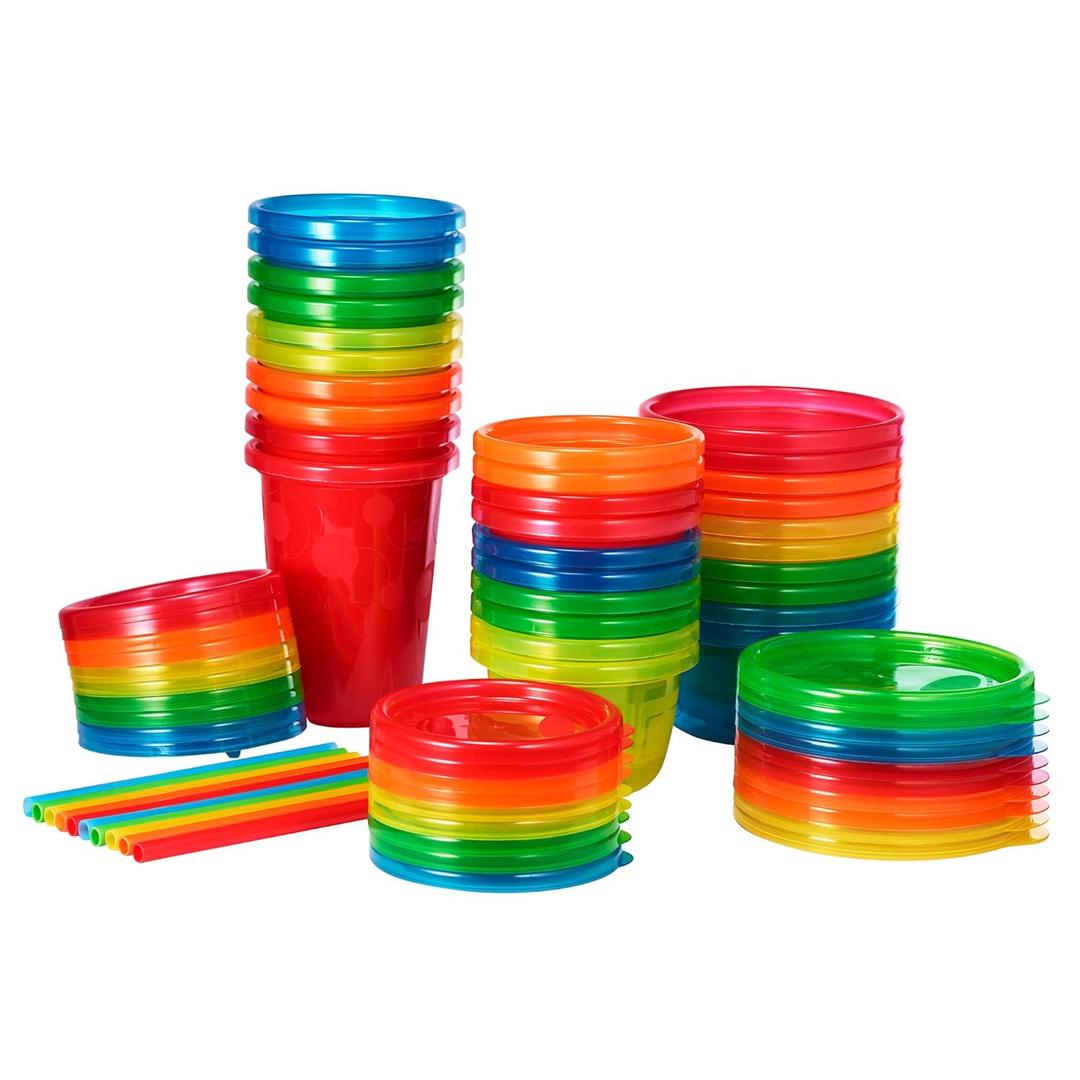 The First Years Take & Toss Spill Proof Party Pack - Rainbow Party Pack - Toddler Straw Cups, Kids Bowls, and Snack Cups - Ages 18 Months and Up - 30 Count (960 Ounces)
