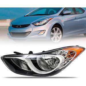 Headlight Assembly for Hyundai Elantra 2011 2012 2013, Driver Side Halogen Headlamp with Clear Lens Black Housing Amber Reflector (All Bulbs Included), 1 PC,92101-3y000 HY2503161