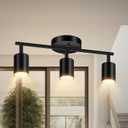 LED Track Lighting Fixtures Ceiling, Black 3-Light Track Lights for Kitchen, 3 Way Ceiling Spotlight, Flexibly Rotatable Wall Mount Light Head for Bedroom Hallway, Bulb Not Included